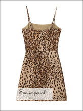 Leopard Print Chiffon Sling Mini Dress with Slash Necklin a line mini dress, backless boutique chiffon leopard print dress Sun-Imperial