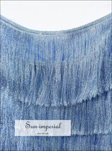 Light Blue Tassel Fringe Mini Dress beach dress, fringe layered light blue mini dress Sun-Imperial United States