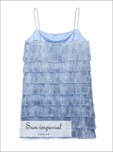 Light Blue Tassel Fringe Mini Dress beach dress, fringe layered light blue mini dress Sun-Imperial United States