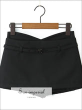 Low Waist Mini Skirt with Belt and Built-in Shorts built in shorts skirt, casual skirt women, everyday fitted mini low waist Sun-Imperial