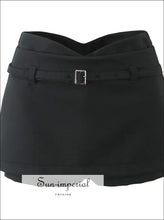 Low Waist Mini Skirt with Belt and Built-in Shorts built in shorts skirt, casual skirt women, everyday fitted mini low waist Sun-Imperial