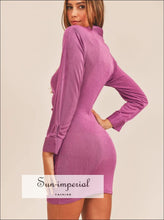Front Ruched Button-down Skinny Mini Shirt Dress Button-Down Dress, Ship from USA Sun-Imperial United States
