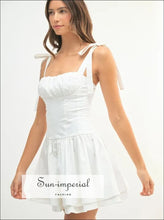 Shoulder Tie Corset Panel Mini Dress Ship from USA, Sun-Imperial United States