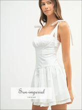 Shoulder Tie Corset Panel Mini Dress Ship from USA, Sun-Imperial United States