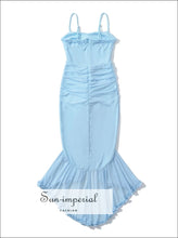 Mesh Sling Mini Dress with Ruffle Hem and Ruched Waist evening mini dress, mesh party dress women, ruched waist ruffle hem Sun-Imperial