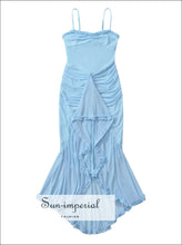 Mesh Sling Mini Dress with Ruffle Hem and Ruched Waist evening mini dress, mesh party dress women, ruched waist ruffle hem Sun-Imperial