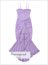 Mesh Sling Mini Dress with Ruffle Hem and Ruched Waist evening mini dress, mesh party dress women, ruched waist ruffle hem Sun-Imperial