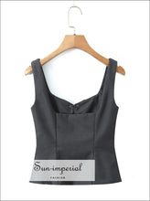 Metal Eyelet Lace-up Corset Crop Top with Bow Detail black corset top, crop gray lace up metal eyelet top Sun-Imperial United States