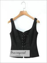 Metal Eyelet Lace-up Corset Crop Top with Bow Detail black corset top, crop gray lace up metal eyelet top Sun-Imperial United States