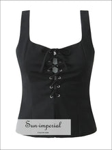 Metal Eyelet Lace-up Corset Crop Top with Bow Detail black corset top, crop gray lace up metal eyelet top Sun-Imperial United States