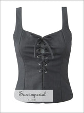 Metal Eyelet Lace-up Corset Crop Top with Bow Detail black corset top, crop gray lace up metal eyelet top Sun-Imperial United States