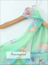 Mint Green Tie-dye Halter Top and Ruched Mini Skirt Two-piece Set chiffon two piece, coordinated set women, feminine piece set, halter top