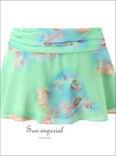 Mint Green Tie-dye Halter Top and Ruched Mini Skirt Two-piece Set chiffon two piece, coordinated set women, feminine piece set, halter top