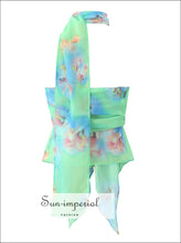 Mint Green Tie-dye Halter Top and Ruched Mini Skirt Two-piece Set chiffon two piece, coordinated set women, feminine piece set, halter top