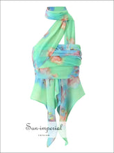 Mint Green Tie-dye Halter Top and Ruched Mini Skirt Two-piece Set chiffon two piece, coordinated set women, feminine piece set, halter top