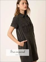 Button Detail Collared Neck Short Sleeve Shirt Dress Dress, Ship from USA Sun-Imperial United States