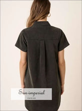 Button Detail Collared Neck Short Sleeve Shirt Dress Dress, Ship from USA Sun-Imperial United States