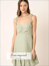 Ruched Detail Spaghetti Tie Mini Dress Dress, Ship from USA Sun-Imperial United States