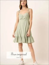 Ruched Detail Spaghetti Tie Mini Dress Dress, Ship from USA Sun-Imperial United States