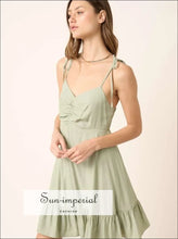 Ruched Detail Spaghetti Tie Mini Dress Dress, Ship from USA Sun-Imperial United States