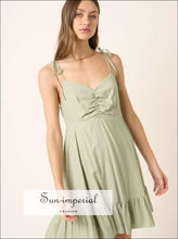 Ruched Detail Spaghetti Tie Mini Dress Dress, Ship from USA Sun-Imperial United States