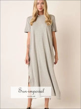 Side Slit Round Neck Short Sleeve Dress Ship from USA, Sun-Imperial United States