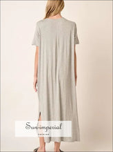 Side Slit Round Neck Short Sleeve Dress Ship from USA, Sun-Imperial United States