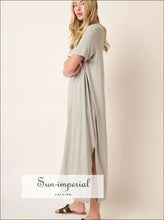 Side Slit Round Neck Short Sleeve Dress Ship from USA, Sun-Imperial United States