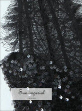 Elegant Black Eyelash Lace Sequin Maxi Dress – Slim Waist back slit dress, black maxi deep v evening formal dress Sun-Imperial United States