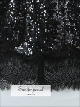 Elegant Black Eyelash Lace Sequin Maxi Dress – Slim Waist back slit dress, black maxi deep v evening formal dress Sun-Imperial United States