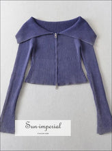 Off-Shoulder Ribbed Zip Through Cardigan - Sun Imperial (photo 10)