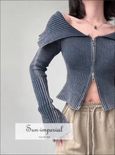 Off-Shoulder Ribbed Zip Through Cardigan - Sun Imperial (photo 1)