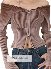 Off-Shoulder Ribbed Zip Through Cardigan - Sun Imperial (photo 2)