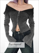 Off-Shoulder Ribbed Zip Through Cardigan - Sun Imperial (photo 5)