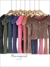 Off-Shoulder Ribbed Zip Through Cardigan - Sun Imperial (photo 6)