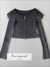 Off-Shoulder Ribbed Zip Through Cardigan - Sun Imperial (photo 7)