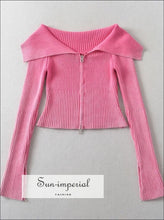 Off-Shoulder Ribbed Zip Through Cardigan - Sun Imperial (photo 9)