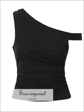One-shoulder Ruched Crop Top with Short Sleeve asymmetrical top women, casual women top, everyday crop fitted minimalist Sun-Imperial