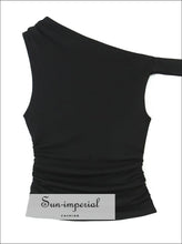 One-shoulder Ruched Crop Top with Short Sleeve asymmetrical top women, casual women top, everyday crop fitted minimalist Sun-Imperial