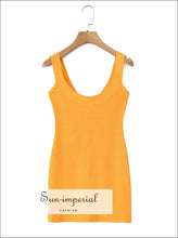 Orange & Pink Knitted Mini Sling Dress – Women’s Slim Sheath Tank bodycon tank dress, club knitted sling orange pink party dress