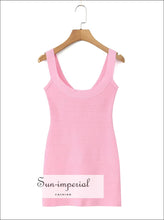 Orange & Pink Knitted Mini Sling Dress – Women’s Slim Sheath Tank bodycon tank dress, club knitted sling orange pink party dress