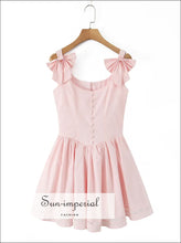 Pink Bow Strap Tank Dress – Women’s Slim Lace Pleated Party 3D bow dress, evening lace pleated pink short party dress Sun-Imperial United