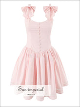 Pink Bow Strap Tank Dress – Women’s Slim Lace Pleated Party 3D bow dress, evening lace pleated pink short party dress Sun-Imperial United