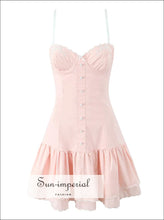 Pink Embroidered Corset-style Sling Mini Dress corset style dress, embroidered feminine mini lace up back layered hem dress Sun-Imperial