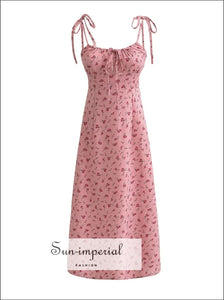 Pink Floral Midi Dress With Ruched Chest Detail Sun-Imperial United States