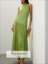 Pleated Halter Neck Maxi Dress Sun-Imperial United States