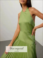 Pleated Halter Neck Maxi Dress Sun-Imperial United States