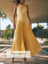 Pleated Halter Neck Maxi Dress Sun-Imperial United States