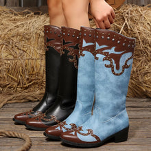 Blue point-toe block heel boots from Sun Imperial