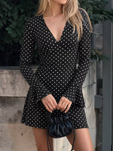 Polka Dot Long Sleeve Ruffle Hem Mini Dress - product photo 2